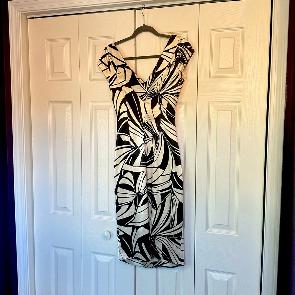 Maggie London Satin Cocktail Dress in Cream and Black